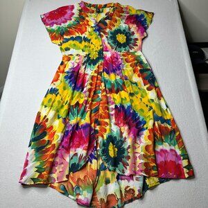 Sacred Threads Womens Retro Boho Mudmee Hippie Tie Dye Dress OS